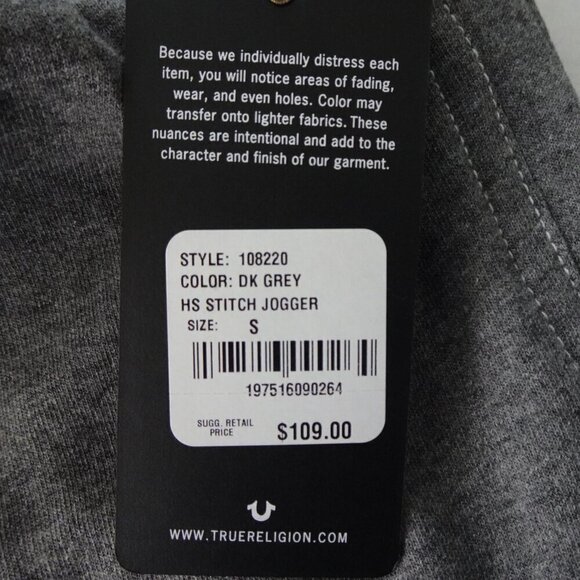 True Religion Joggers Men's Size S Gray Logo Sweatpants Lounge Wear - Picture 9 of 11